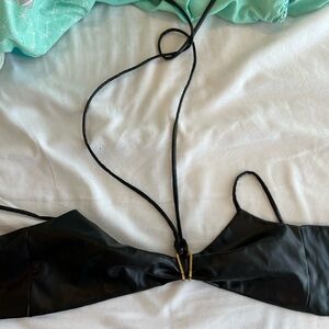 Black Leather Halter Top
